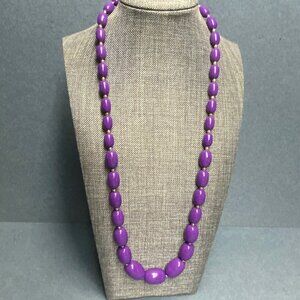 Graduated Oval Beaded Necklace 24 In Purple Gold Fun Retro Vintage Classic Funky